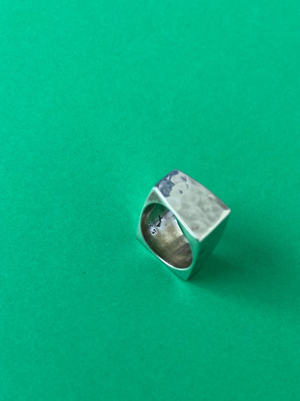 Wide & Offset Hammered Sterling Silver Modern Square Ring, Heavy Band Size 7